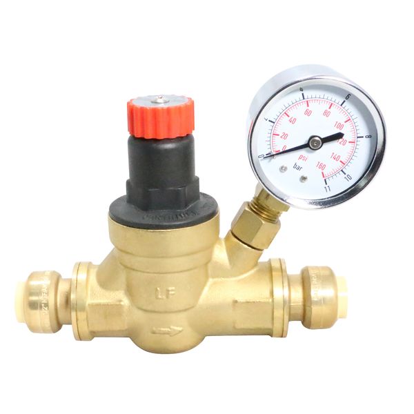 1 Pcs XFITTING 1/2" Push Fit Water Pressure Regulator Valve with Gauge