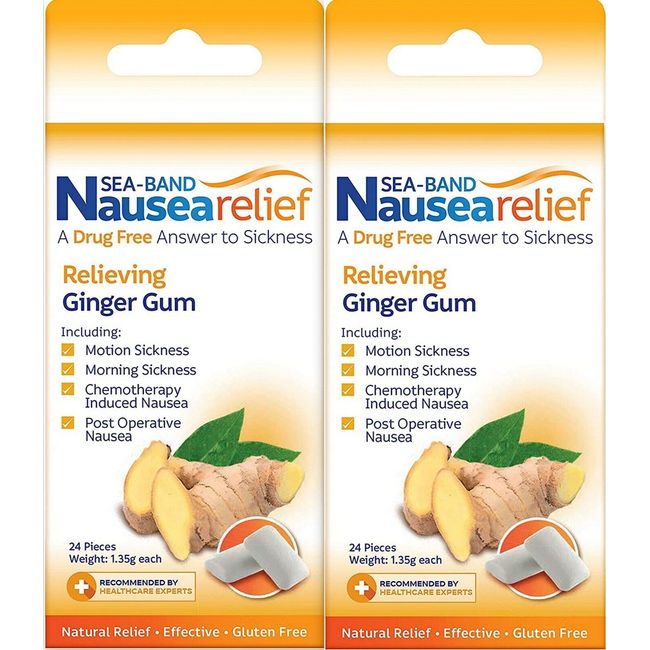 Sea-band Anti-Nausea Ginger Gum 24ct  ( 2 pack ) ^