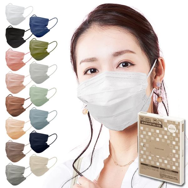 Iris Ohyama APN-60LW Mask, Non-woven Fabric, Pleated Mask, Color Mask, Skin-Tone Mask, Regular Size, Face Slimming, Cheek Mask, Stylish, Gentle on Ears, Quantity: 60, White