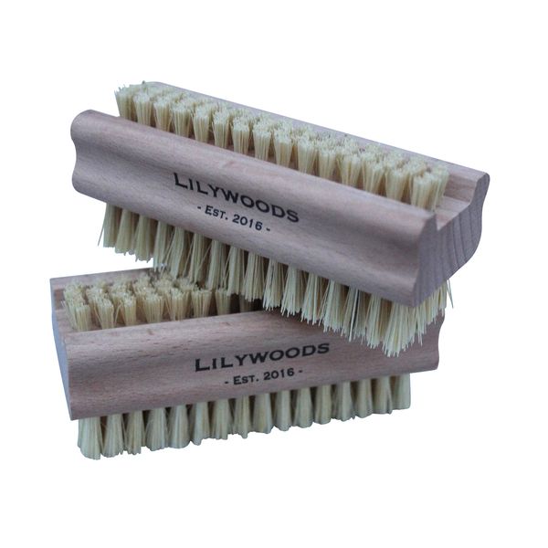 Lilywoods Extra Tough Wooden Nail Brush with Strong Cactus Double Sided Bristles - Twin Pack