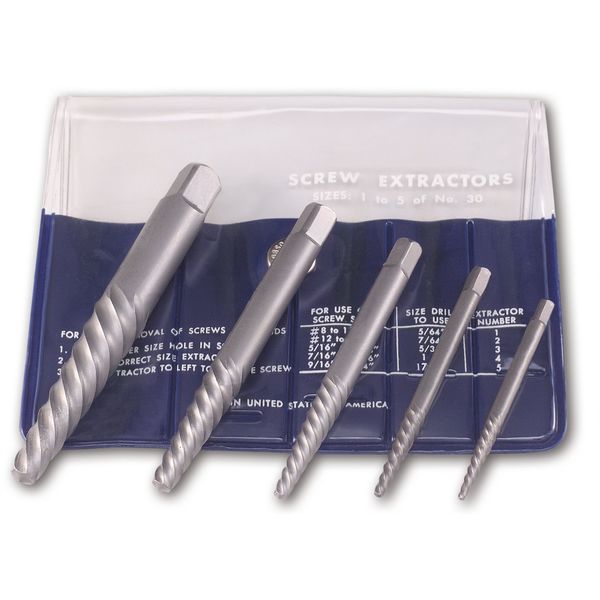 Cleveland C00906#1-#5 Bright Screw Extractor Set (5-Piece Set)