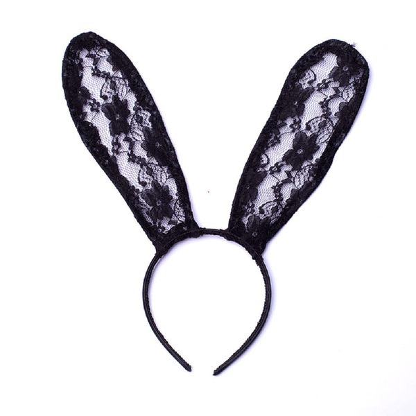 LKQBBSZ Easter Lace Hairband Black Bunny Ears Hair Hoop Bunny Ear Headband Party Decoration Headdress Cosplay Headwear Costume Hair Accessories for Halloween,Christmas,Masquerade