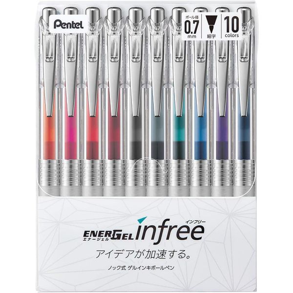 Pentel BL77TL-10 Gel Ink Ballpoint Pen, ENERGEL IN FREE, 0.7mm, 10 Colors