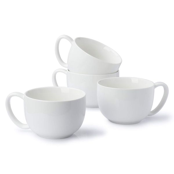 Sweese Porcelain 22oz Large Coffee Mugs Set of 4, Large Soup Mug with Handles Perfect for Coffee, Tea, Hot Chocolate, Microwave Safe, White