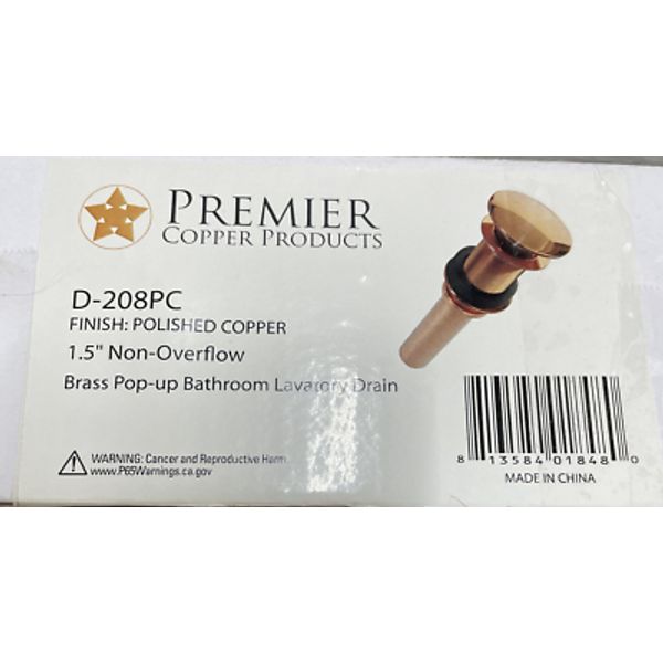 Premier Copper Products D-208PC Pop-up Bathroom Sink Drain,Polished Cooper