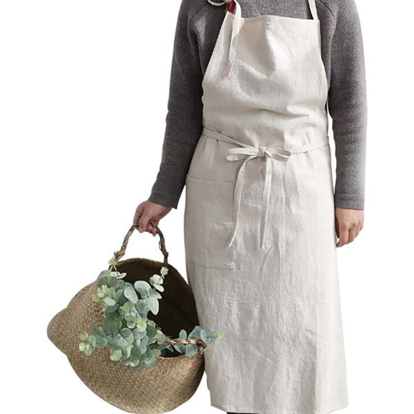 Sverkill Apron, Linen, Maekake, Simple, Scandinavian Style, Plain, Cafe Apron, Women's, Men's, Natural, Long Length, Kitchen, Cafe, Restaurant, Commercial Home, Nursery, Work Apron, Wrinkle Resistant,