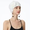 ZLYC Women's Beanie Hat with Flowers Elastic Chemo Hat, Flowers white, Einheitsgröße