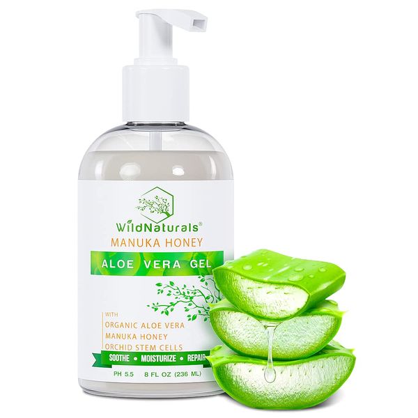 Manuka Honey Aloe Vera Gel for Skin - Pure Aloe Vera Gel for Sunburn Relief - Organic Aloe Vera Gel for Face Acne & Scars - Aloe Vera Gel for Hair & Dry Scalp - Pure Aloe Vera Gel 100 Percent Pure