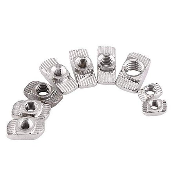 50pcs T-Slot Hammer Head Nut M4, M5, M6, M8 Zinc Plated Silver Carbon Steel Fastener Aluminum Figure Extrusion Slot European Standard (EU20-M5×10×6)