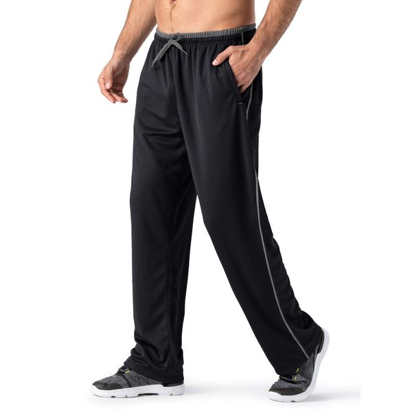 MAGNIVIT Men's Track Pants Open-Bottom Sweatpant Performance Active Sweatpant Loose-Fit Black/Grey