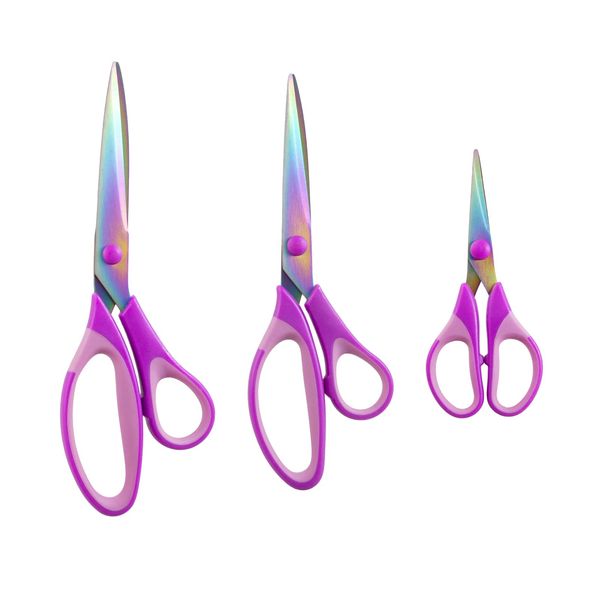 JYTUUL 3PCS Purple Craft Scissors, Sharp Tailor Scissors, Titanium Blades Shears Rubber Soft Grip Handle, Multi-Purpose Fabric Scissors for Adults, Office, Sewing, School and Home Using