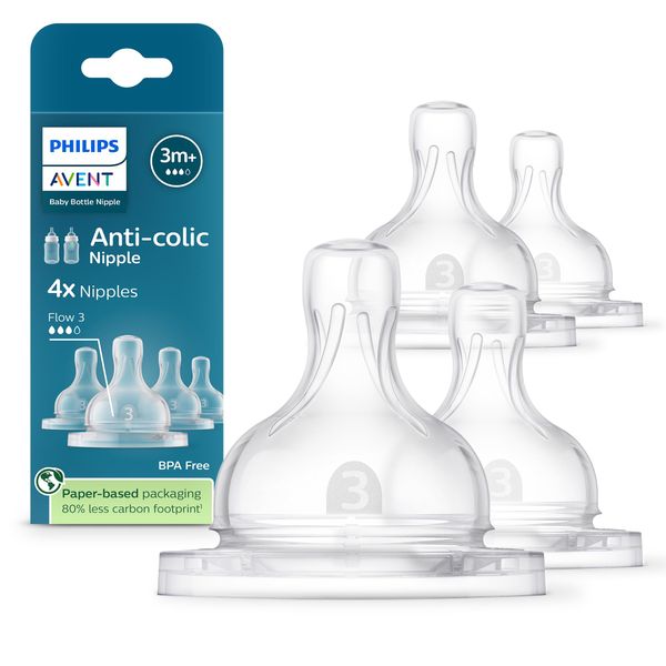 Philips Avent Anti-Colic Nipples - Flow 3, 4-Pack, SCY763/44