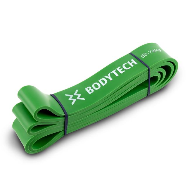 Bodytech BTS22CM024 Power Band Load 129.7 - 178.7 lbs (58 - 78 kg), Training Tube, Rubber Tube, Muscle Training, Pull Ups, Auxiliary Tube, Chinning, Nursing, Resistance, Green