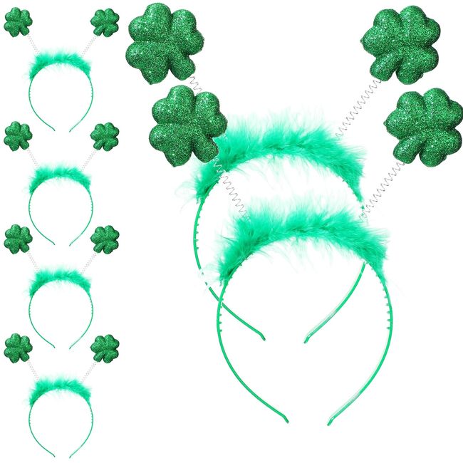 6 Pcs St. Patrick's Day Headbands Green Shamrock Clover Headband for St Patrick's Costume Accessory Party Favor