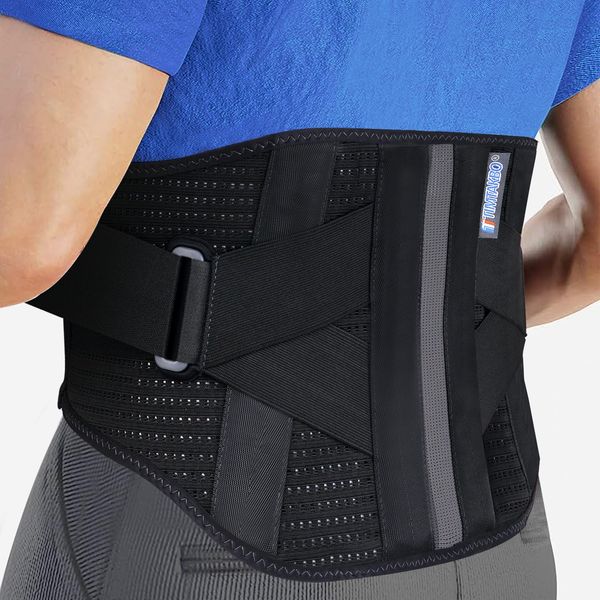 T TIMTAKBO Plus Size 3XL Back Brace with Lumbar Support Pad for Men Women Bariatric Back Support,Fast Lower Back Pain Relief Waist Belt(Black-3XL Fit Belly 47"-55")