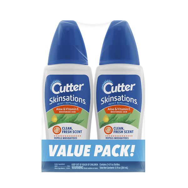 Cutter Skinsations Insect Repellent, Repels Mosquitos, Ticks, Gnats, Fleas, 7% DEET, 2 pack, 6 fl Ounce (Pump Spray)