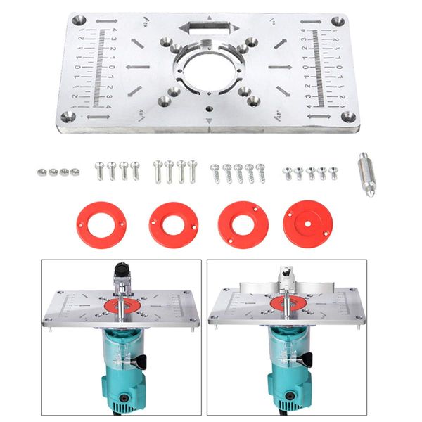 Aluminum Woodworking DIY Router Table Insert Plate&Ring Power Tool Accessories with 4 Rings for Woodworking Benches Flip Chipboard 235mm x 120mm x 8mm（Red）