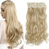 Super Deerlet 7Pcs 16 Clips Double Weft Clip in Full Head Hair Extensions Clip on Silky Synthetic Hair Wavy Curly Hairpieces
