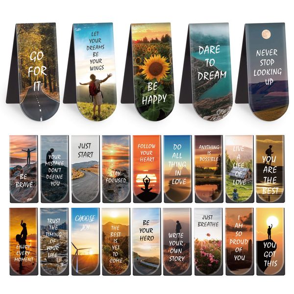 Magnetic Bookmarks 46Pcs Inspirational Book Mark Magnetic Page Markers Page Clip with Magnet for Students Teachers School Home Office Reading Supplies, Nature Scenery Pattern