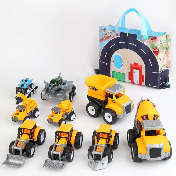 Seemiracle 11pcs Baby Toy Cars for Toddlers 1-3 Years Old Urban Traffic Scenarios Storage Bag with Play Mat Construction Trucks Car for Toddlers Kids Age 1-3 Boy Festive Gift