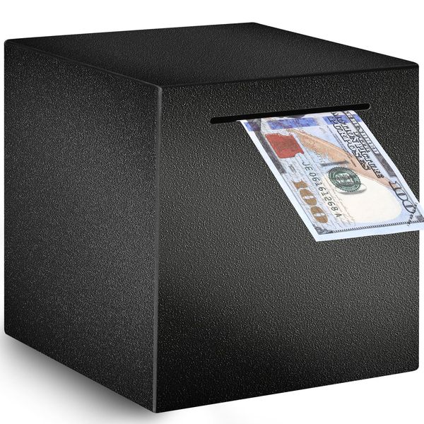 Piggy Bank for Adults Must Break to Open, Vcertcpl Stainless Steel Money Box Safe for Cash Saving, Unbreakable Adults Piggy Bank for Real Money, Metal Money Bank Saving Box (Black, 4.72 inch)