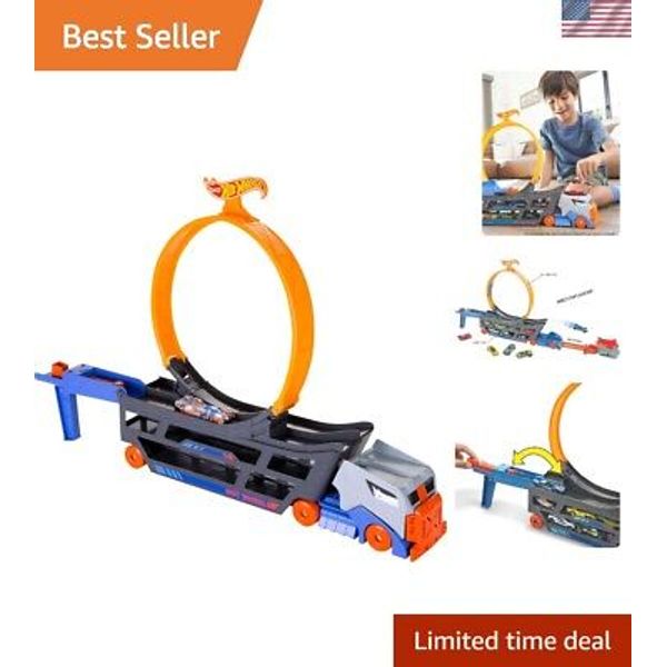 Interactive Toy Car Track Set with Loop, Launcher and 1:64 Vehicle Included