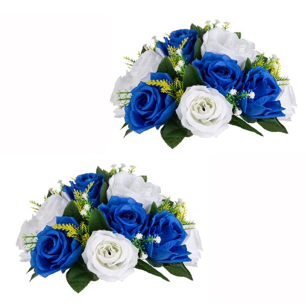 Inweder Wedding Flower Balls for Centerpieces - 2 Pcs Artificial Flower Ball Arrangement Bouquet, Fake Flowers Rose Balls for Weddings, Birthday Party, Valentine's Day, Home Decor, Royal Blue White