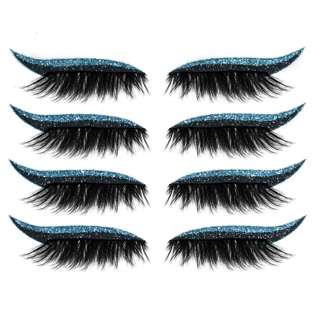 Zeayebsr Falsche Wimpern,Blau Glitzer-Eyeliner-Aufkleber Falsche Wimpern Augen-Make-up-Aufkleber,3D Falsche Wimpern Wiederverwendbare lange,dicke Wimpern zur Verlängerung der Make-up-Wimpern (GA125)