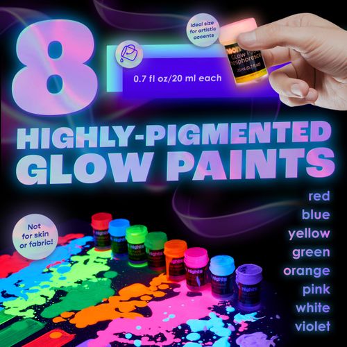 Glow-in-The-Dark Paint, Multi-Surface Acrylic Paints for Outdoor and Indoor Use on Canvas & Walls, Halloween Decorate Paint, Gifts for Artists, Phosphorescent, Stocking Stuffers for Boys and Girls, Easter Egg Painting Decoration