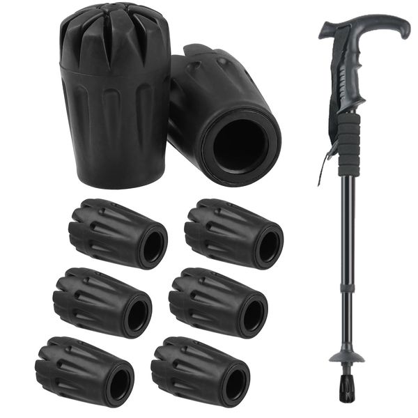 8 Pcs Walking Stick Rubber Ends, Walking Stick Accessories, Replaceable Walking Pole Rubber Tips Anti Slip Protector Crutches Handle Pads Fits Most Asphalt Rock Snow Mud Ground