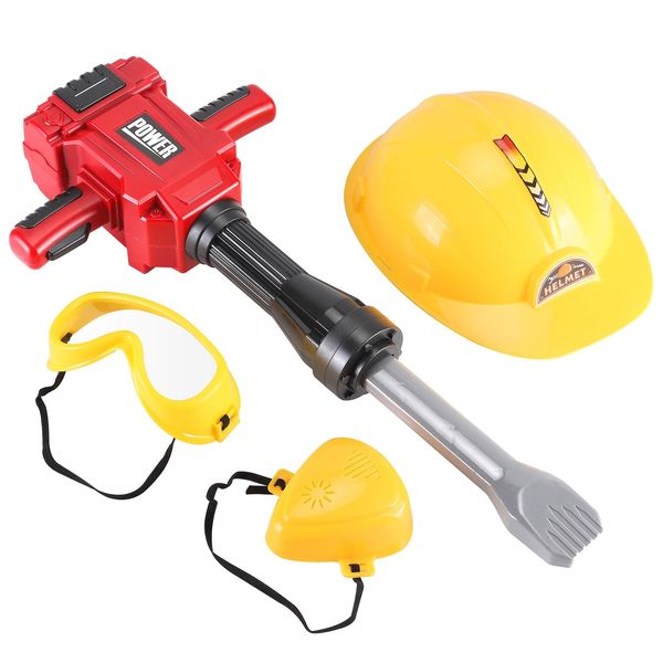 Kids Jackhammer Toy Drill with Goggle and Protection Mask – Pretend Play Power Tools with Realistic Sound & Action, Construction Toys and Equipment for Boys & Girls