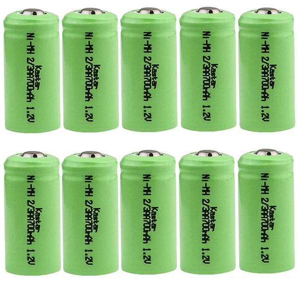 Kastar 10-Pack 2/3AA 1.2V 700mAh Ni-MH Button Top Rechargeable Batteries for High Power Static Applications (Telecoms, UPS and Smart Grid), Electric Mopeds, Meters, Radios, RC Devices, Electric Tools