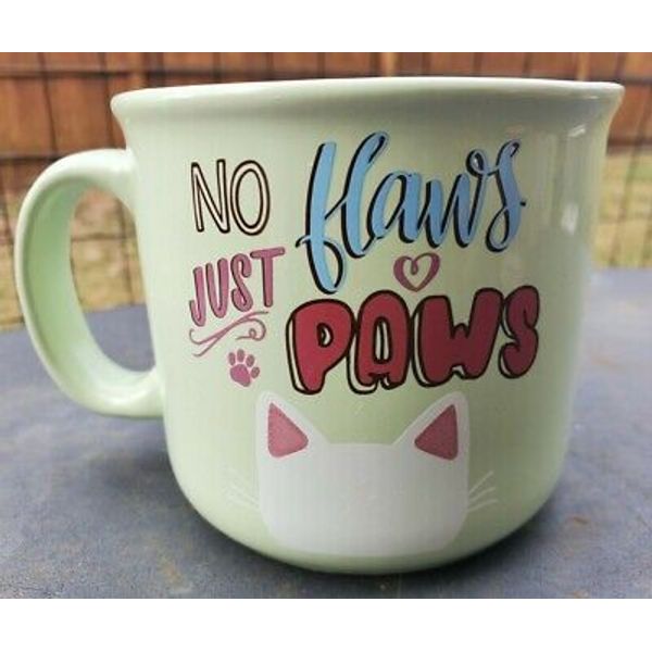 Pawsitive Pet Lover 16oz Coffee Tea Mug Kitty Cat No Flaws Just Paws