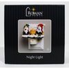 NIB WINTER CHRISTMAS GNOMES FLICKERING CAMPFIRE NIGHT LIGHT - WALL PLUG-IN