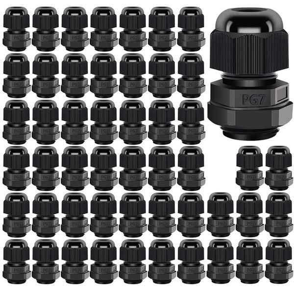 Gebildet 50Pcs Cable Gland, PG7 Plastic IP68 Waterproof Adjustable 3-6.5mm Cable Gland Joint with Gaskets, M12*1.5 Wire Connector, Wire Protector (Black)