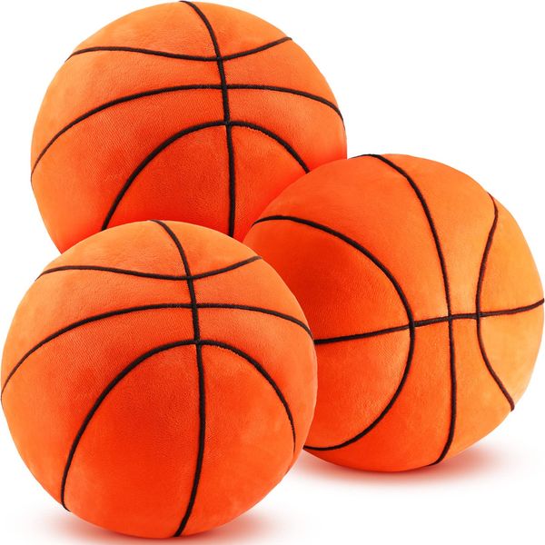 Harrycle 3 Pieces Plush Basketball Pillow Soccer Pillow Soft Plush Sports Ball Pillows Basketball Soccer Stuffed Pillows Room Decor for Kids Teen, 7.87 Inches(Basketball)