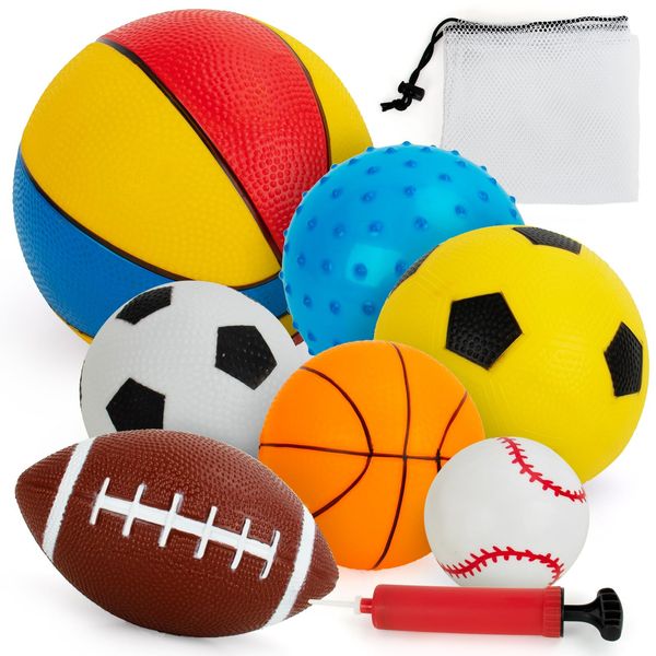 Balls for Toddlers 1-3,Toddler Sports Toys,Set of 7 Kids Ball Soft Foam Baby Sports Balls- Soccer Ball Basketball Baseball Rugby Bounce Ball Playground Indoor Outdoor Toys Gifts,with Free Bump/Bag