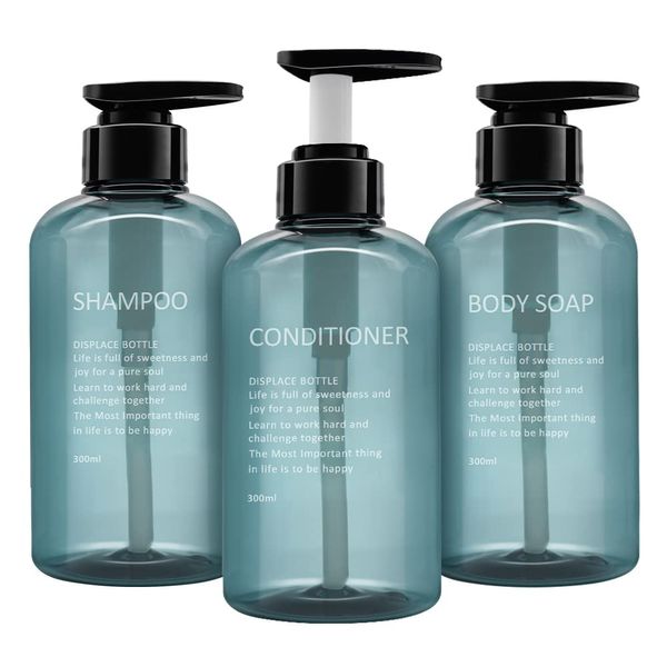 3 Pack Shampoo Bottle Pump Dispenser, 300ml Empty Plastic Soap Dispenser Bottle with Pump for Bathroom, Kitchen or Hotel, Refillable Dispenser for Lotion, Shower Gel and Conditioner