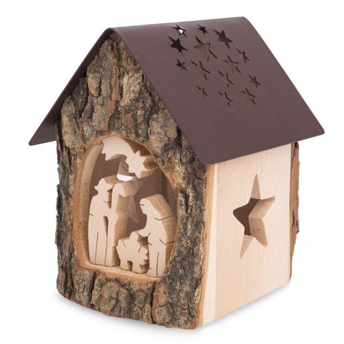 Forest Decor Wooden Tealight Candle Holder with Nativity Scene - Premium Wood Table Centerpiece - Handmade Tealight Holder - Perfect Christian Nativity Candle Gift Set - Rustic Christmas Décor