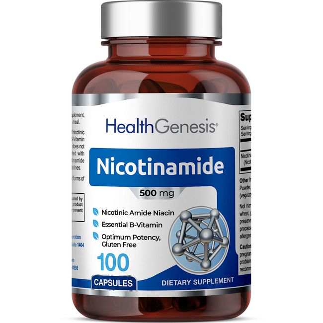 Health Genesis Nicotinamide Vitamin B-3 Flush Free 500 mg 100 Caps