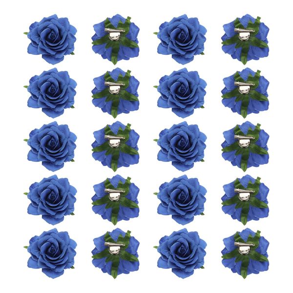 sourcing map 20 Pcs Rose Flower Hair Clips 4 Inch Flower Hair Pins Flower Brooch for Women Hair Accessories Blue