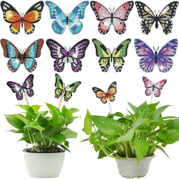 DHGKVK 8PCS Schmetterling Diamond Painting Kits, Diamond Painting,Diamond Painting Schmetterling, Diamond Painting Art für Garten Dekor, Tolle Gartendekoration für Kinder und Erwachsene.