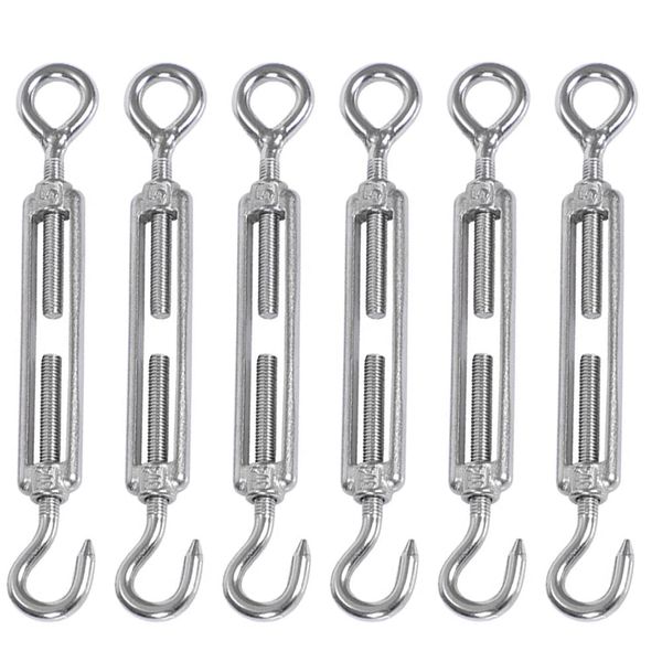 Pack of 6 Turnbuckles, Stainless Steel Wire Buckles, 304 Stainless Steel Turnbuckles, Rustproof, High Strength Turnbuckles, Rustproof, Durable, Structural Reinforcement, Wire Fixing, Tent Setup, Tensioner, Rope Fixing - M6