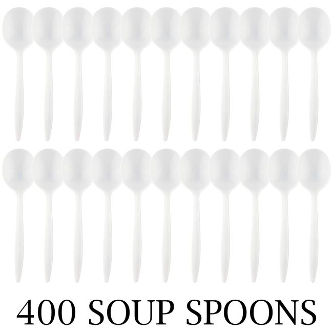 Plasticpro Cutlery Plastic Soup Spoons Medium Weight Disposable Silverware White