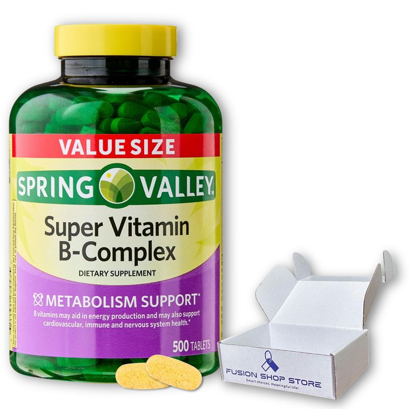 Super Vitamin B Complex Spring Valley- 500 Tablets Blend of B6 B12 C ...