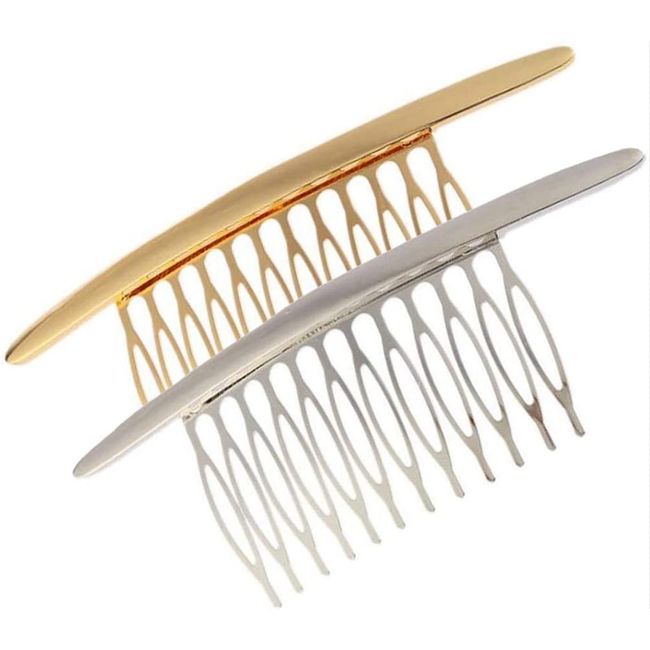 2PCS Metal Alloy Hair Side Combs Silver+Golden French Twist 10 Teeth Comb Hair Clip Hair Fork Pigtail Holders Mini Hair Tools for Wedding Daily Gift