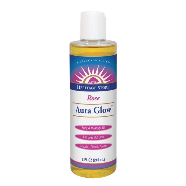 Heritage Store Aura Glow, Rose | Body & Massage Oil | for Beautiful Skin & Hair | Moisturizer, Aftershave Lotion, Hair & Bath Oil | 8oz