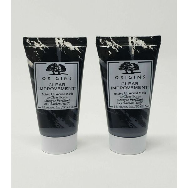 2 x ORIGINS Clear Improvement Active Charcoal Mask Travel size 1oz / 30ml Each