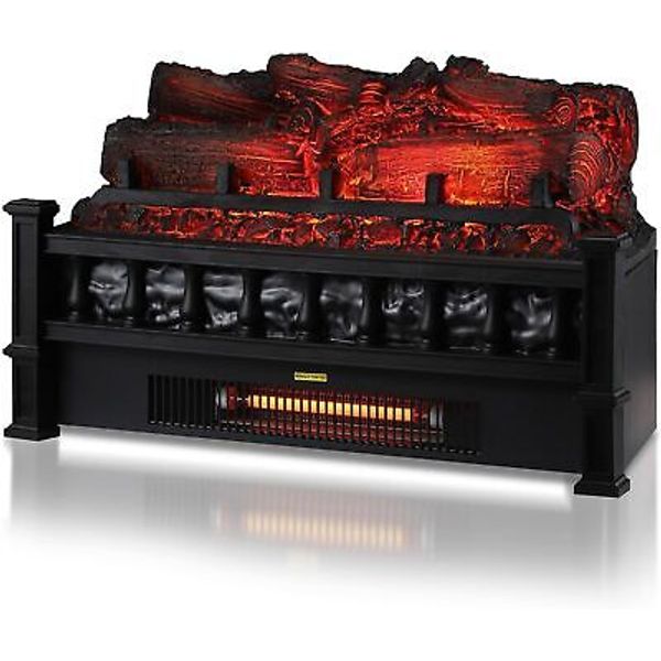 Electric Fireplace 3D Flame Logs 20" Eternal Flame Infrared Heater Adjustable