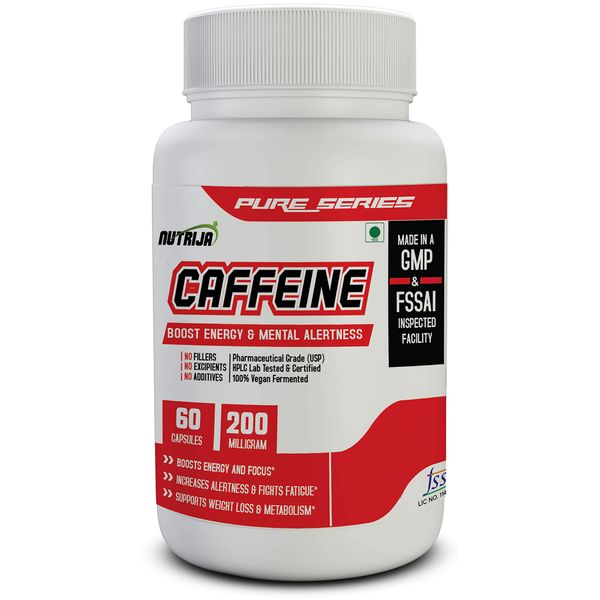 NutriJa Caffeine 200mg - 60 Capsules | Enhance Mental Focus & Energy | Pure & Potent